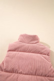 Apricot Pink Corduroy Stand Neck Zipped Puffer Vest