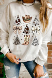 White Cowgirl Bow Christmas Tree Print Drop Shoulder Sweatshirt