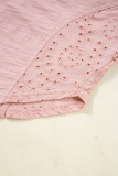 Light Pink Keyhole Notch V Neck Batwing Sleeve Blouse