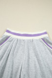 Light Grey Contrast Striped Bands Cropped Pullover and Athletic Short Set
