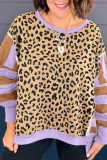 Purple Leopard Striped Patchwork Plus Size Loose Sweatshirt