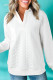 White Textured Pocketed Collared V Neck Pullover Sweatshirt