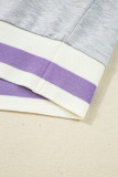Light Grey Contrast Striped Bands Cropped Pullover and Athletic Short Set