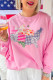 Pink USA Map Patched Graphic Patriotic Sweatshirt