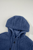 Navy Blue Fleece Zip Up Drawstring Hooded Pocketed Jacket