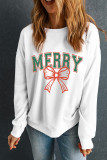 White MERRY Bow Print Christmas Fashion Graphic Sweatshirt