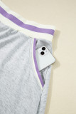 Light Grey Contrast Striped Bands Cropped Pullover and Athletic Short Set