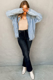 Myosotis Elastic Edge Collared Zip Up Denim Jacket With Pocket