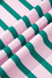 Green Stripe Mix Pattern Color Block Patchwork Side Slit Baggy Sweatshirt