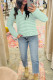 Green Stripe Quarter Zip Collar Pullover Long Sleeve Top