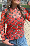 Red Game Day Rugby Mesh Sheer Long Sleeve Top