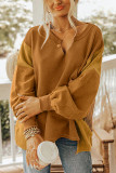 Multicolor Oversized Mixed Textured Split Neck High Low Patchwork Sweatshirt