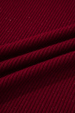 Red Dahlia Metal Ribbed Knit Long Sleeve Slim Fit Top