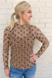 Brown Game Day Rugby Mesh Sheer Long Sleeve Top