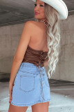 Beau Blue Western Embroidered Denim Mini Skirt