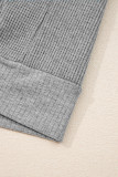 Gray Waffle Splicing Zip Up Front Button Hooded Jacket