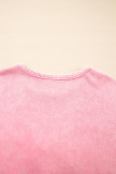 Bright Pink Mineral Wash Big Bow Patchwork Pullover Sweatshirt