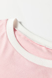 Pink Stripe Contrast Edge Patchwork Long Sleeve Top