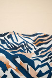 Blue Zebra Print Tied Front Puff Sleeve Top