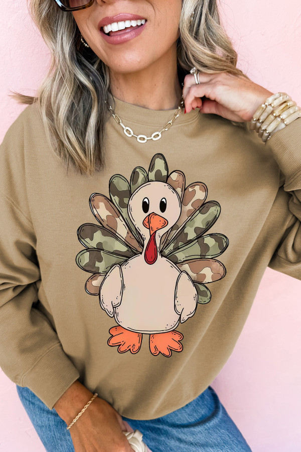 Khaki Camouflage Turkey Print Halloween Fashion Graphic Sweatshirt