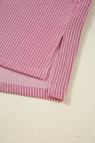 Pink Twisted Rib Texture Exposed Seam Patchwork Loose Long Sleeve Top