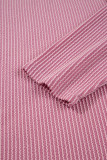 Pink Twisted Rib Texture Exposed Seam Patchwork Loose Long Sleeve Top