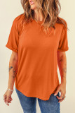 Orange Casual Plain Crew Neck Tee
