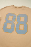 Khaki 88 Number Graphic Drawstring Hemline Oversize Long Sleeve Top