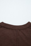 Dark Brown Sheer Lace Patchwork Casual Long Sleeve Tee