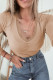 Smoke Gray Lace-trimmed Sweetheart Neckline Ruched Detail Long Sleeve T-shirt