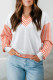 Orange Stripe  V Neck Drop Shoulder Patchwork Long Sleeve Top