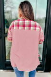 Pink Waffle Patch Pocket Plaid Patchwork Plus Size Shirt