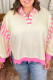 Pink Stripe Contrast Polo Collar Drop Shoulder Patchwork Plus Size Pullover