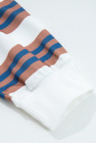 Brown Stripe Crew Neck Drop Shoulder Pullover Sweatshirt