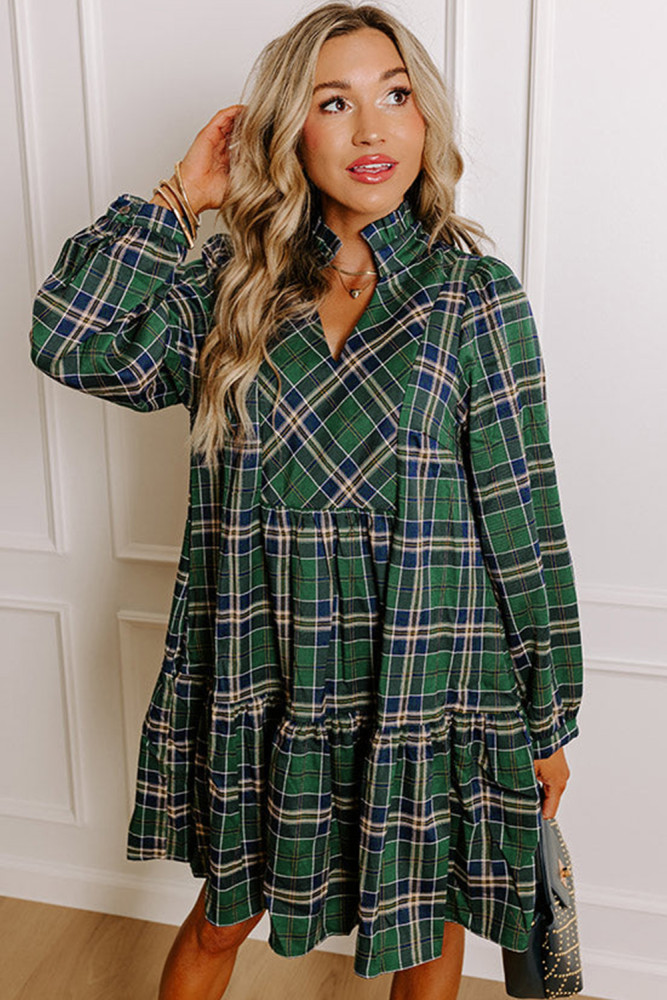 long sleeve shift dress mini LDC Contrast Striped Split Neck Long Sleeve Shift Mini Dress