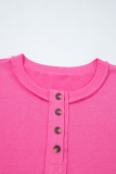 Bright Pink Raw Edge Half Buttons Pullover and Jogger Pants Set