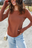Chestnut Raw Seam Detail Solid Color Long Sleeve Top