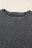 Dark Grey Waffle Knit Patchwork Long Sleeve Loose Top