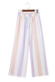 Purple Stripe Multicolored Print Drawstring Loose Pants with Side Pockets