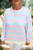 Sky Blue Stripe Drop Shoulder Crewneck Plus Size Sweatshirt