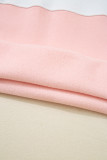 Pink Colorblock Patchwork Half Button Baggy Sweatshirt