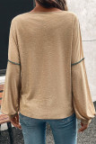 Four Leaf Clover Exposed Stitching Colorblock V Neck Long Sleeve Top
