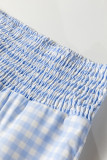 Myosotis Plaid Print Smocked High Waist Womens Loose Pants