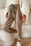 Gray Morn Corduroy Leopard Drawstring High Waist Trousers