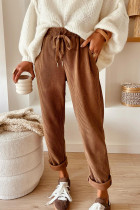 Chestnut Drawstring Elastic Waist Casual Corduroy Pants