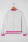 Gray Flower Patch Contrast Trim Crew Neck Sweatshirt