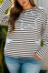 Gray Stripe Contrast Star Stitched Plus Size Long Sleeve Top