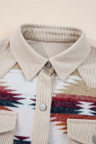 Multicolour Western Aztec Ribbed Patchwork Double Flap Pocket Raw Hem Shacket