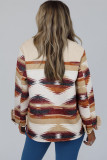 Multicolour Western Aztec Ribbed Patchwork Double Flap Pocket Raw Hem Shacket