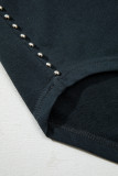 Black Studded Decor Ribbed Edge Mineral Wash Plus Size Jumper